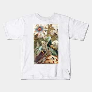 Flowers and insects. Passion flower. Cicada and other flying bugs Kids T-Shirt